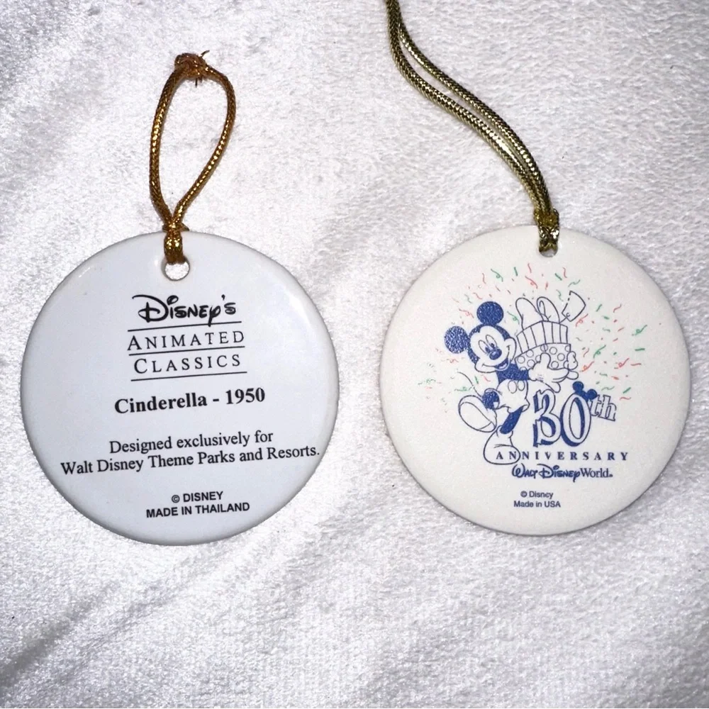 Lot of 2- Walt Disney Animated Classics Cinderella & 30th Anniversary Ornaments